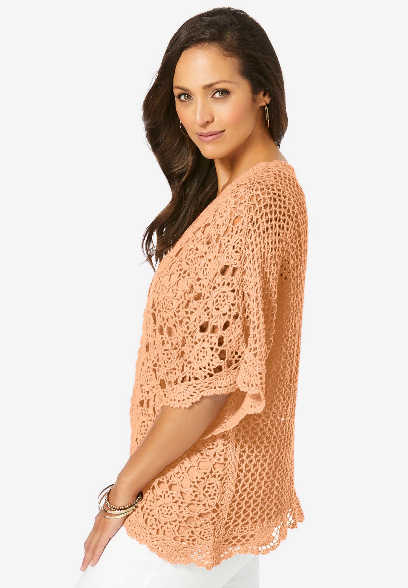 Crochet Cardigan, PEACH FUZZ, alternate image number 2