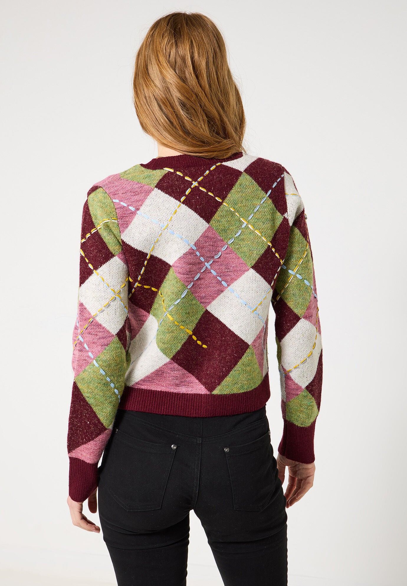 Argyle Cardigan, MULTI STITCH ARGYLE, alternate image number 3