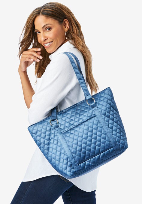 Quilted Metallic Tote Set, NAVY, hi-res image number null