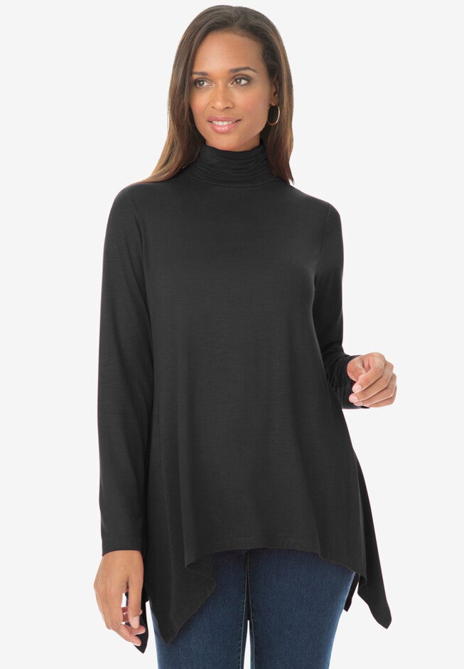 Turtleneck Sharktail Tunic, BLACK, hi-res image number null