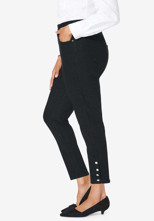 Comfort Waist Stretch Denim Side Button Ankle Jean, , alternate image number null