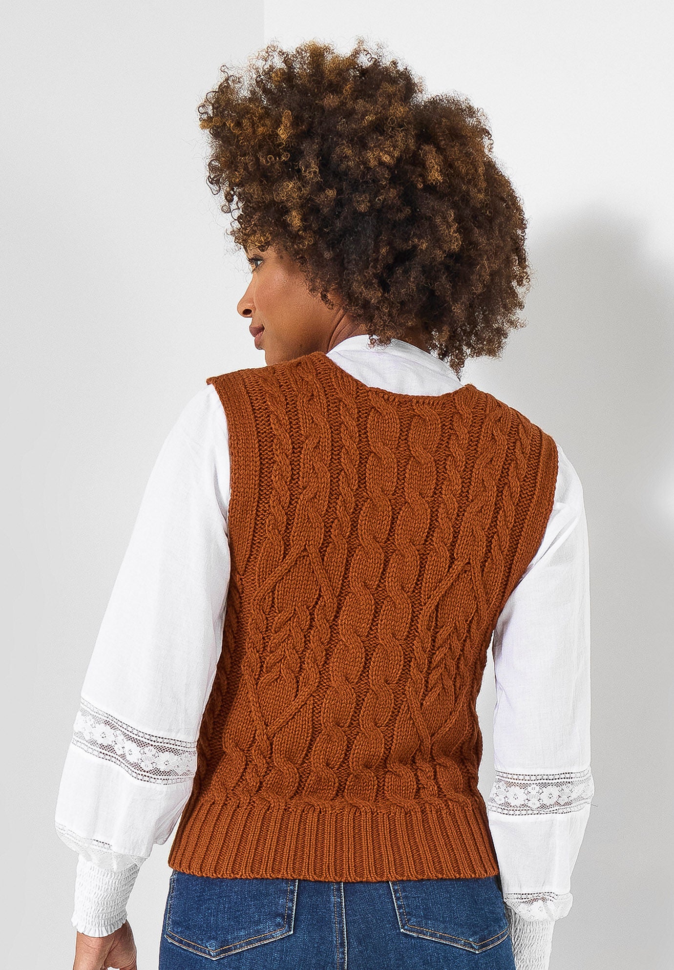 Cable Sweater Vest, ANTIQUE RUST, on-hover image number 1