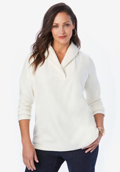 Shawl Collar Micro Fleece Top, IVORY, hi-res image number null