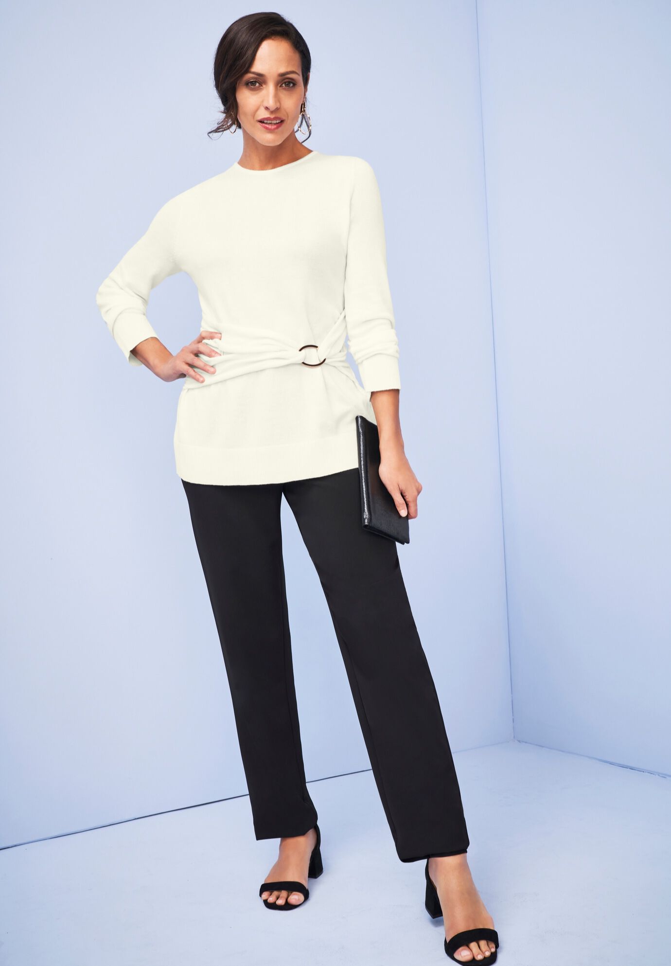 Shirred Waist Crewneck Sweater, , alternate image number 4