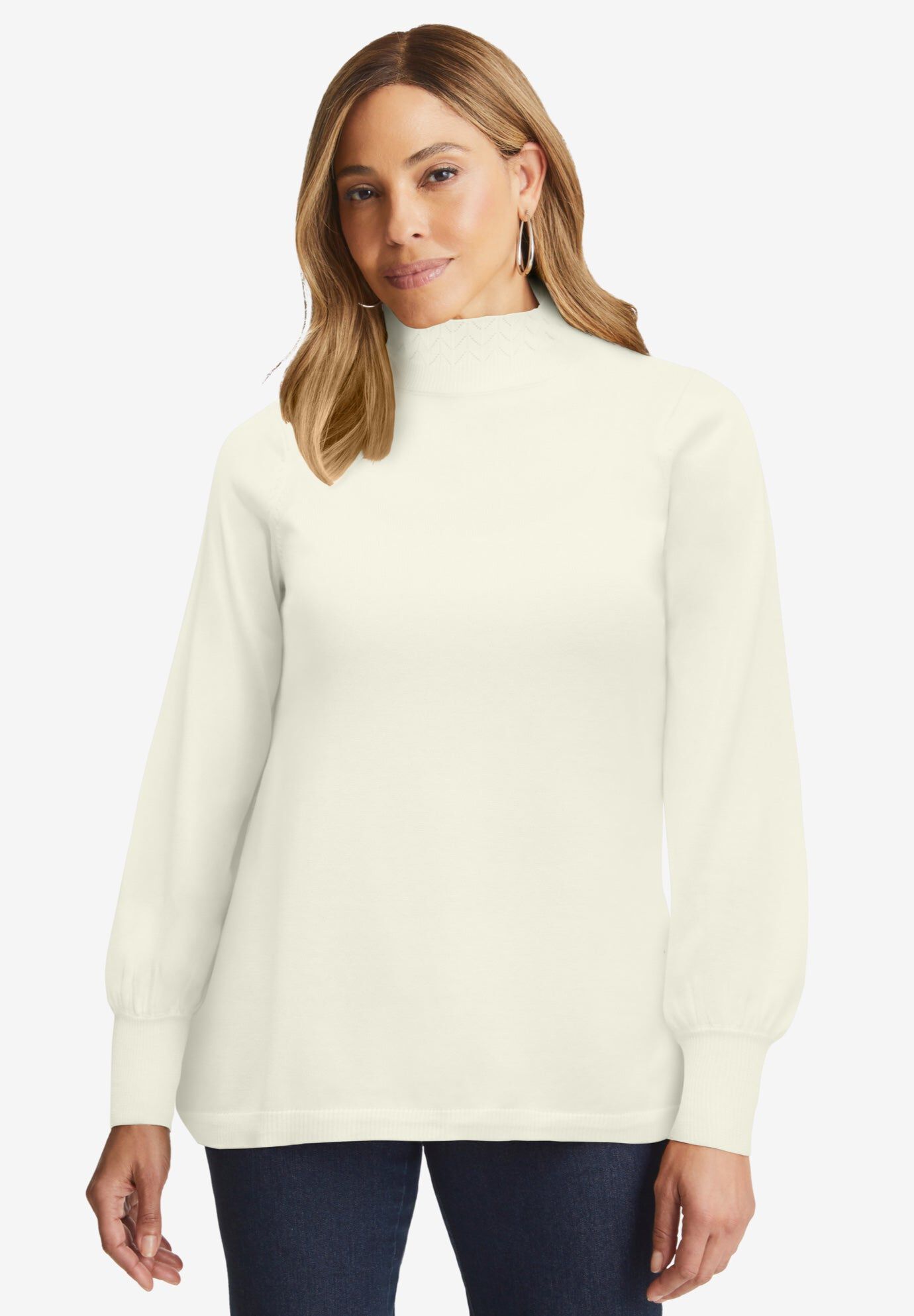 Ruffle Neck Pullover, IVORY, hi-res image number 0
