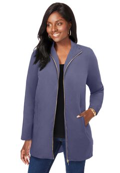 Stretch Cotton Zip Front Hi-Low Jacket