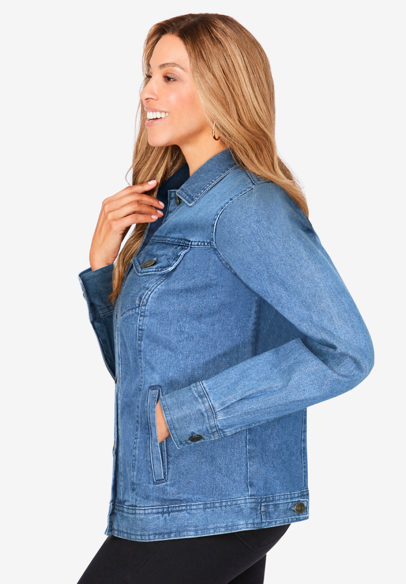 Classic Cotton Denim Jacket, MEDIUM STONEWASH, alternate image number 3