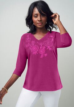 Stretch Cotton Embroidered Tee