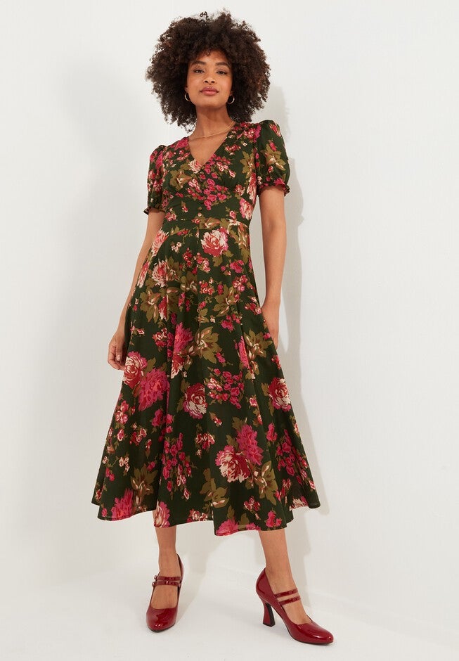 A-Line Button Front Midi Dress, VINTAGE FLORAL, alternate image number null