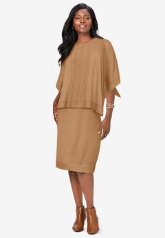Cable Knit Cape Sweater Dress