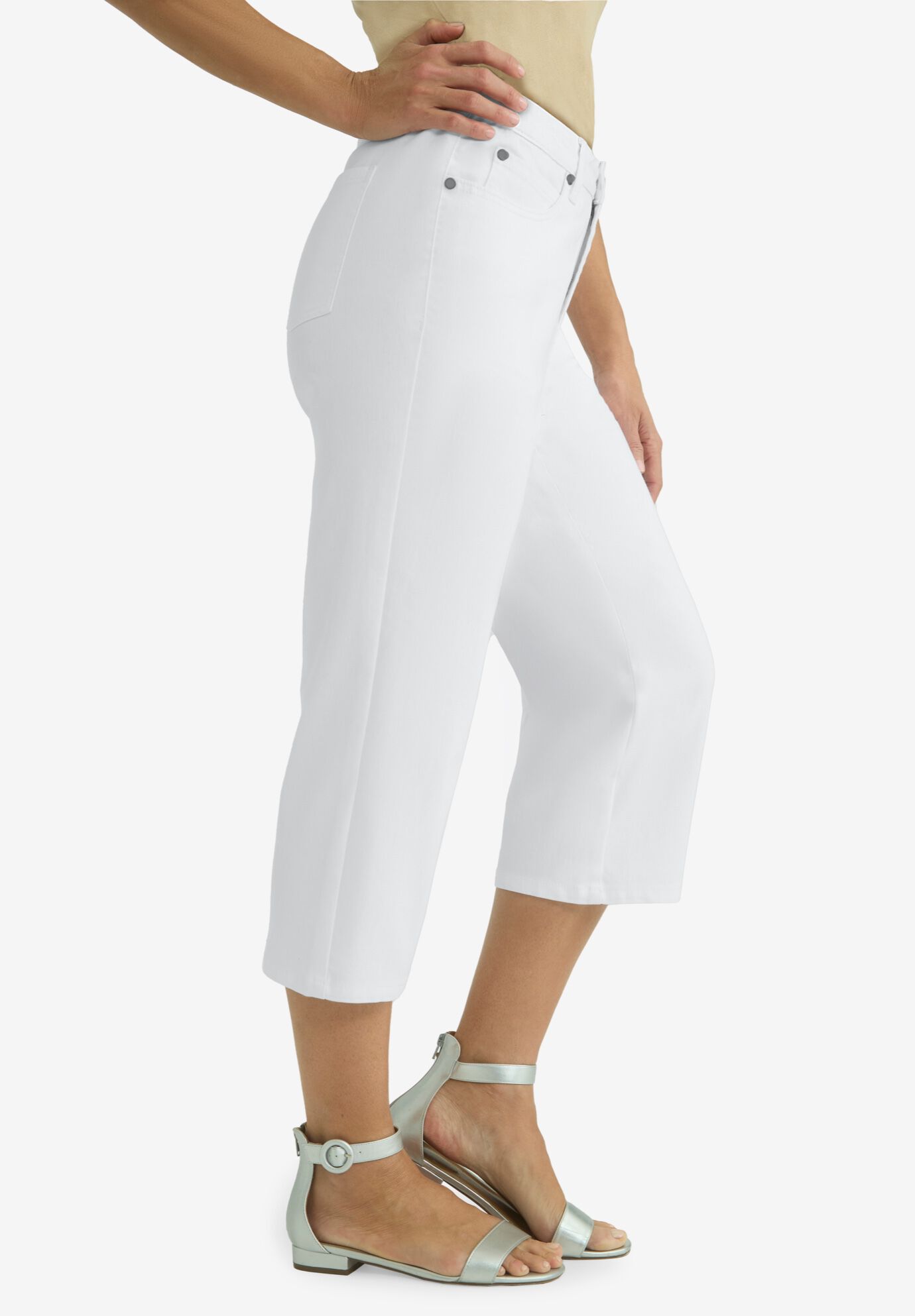 True Fit Straight Leg Crop Jean, WHITE, alternate image number 2