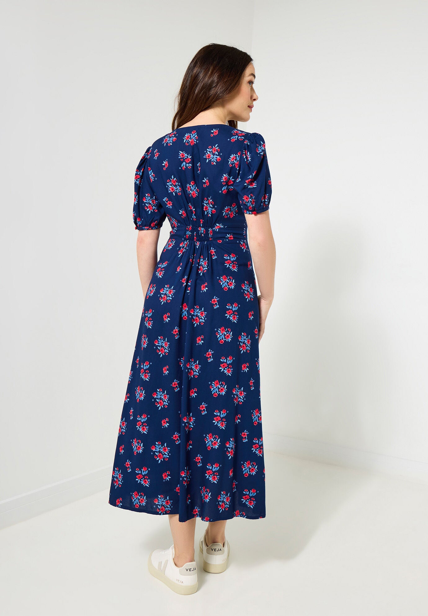 Tea Midi Dress, NAVY DAINTY BLOOM, on-hover image number 1
