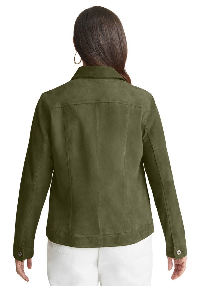 Suede Jean Jacket, DARK OLIVE GREEN, on-hover image number null
