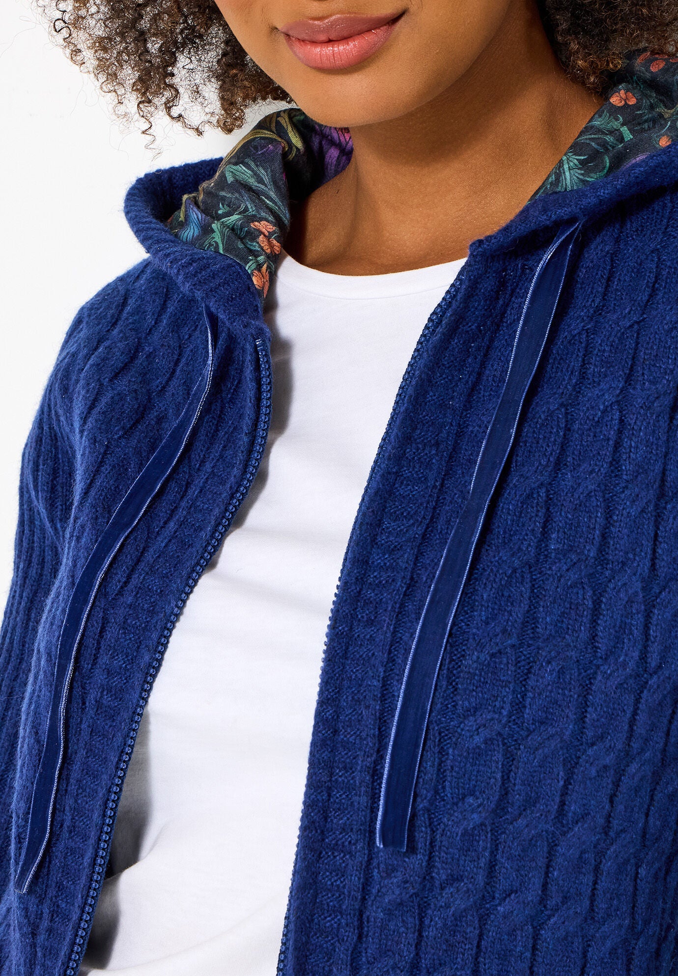 Cable Zip Hoodie, NAVY, alternate image number 2