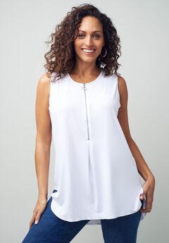 Stretch Knit Hi-Low Zip Tunic
