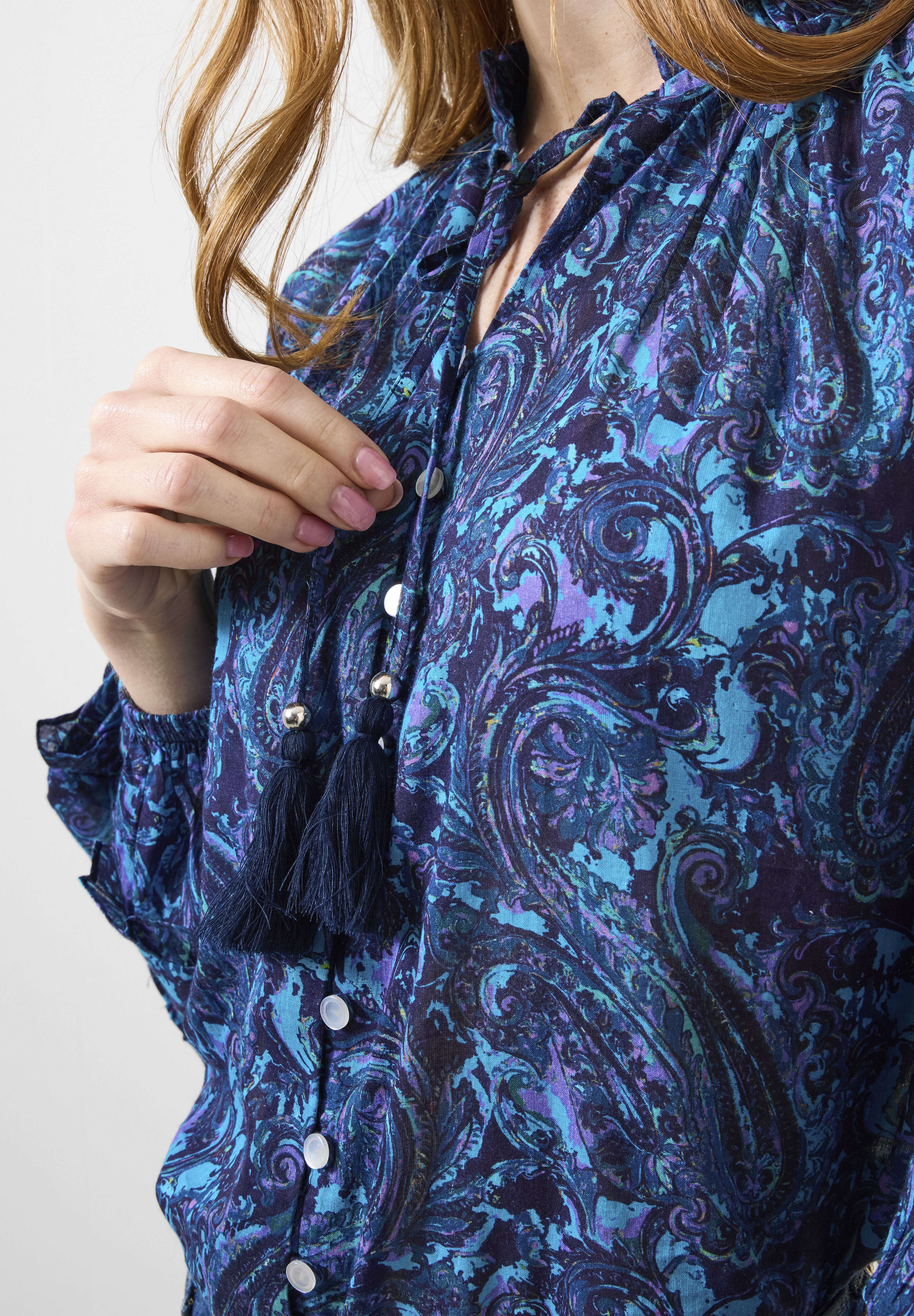 Boho Tassel Blouse, BOHO WATERCOLOR PAISLEY, on-hover image number 1