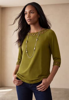 Stretch Cotton Lattice Boatneck Tunic