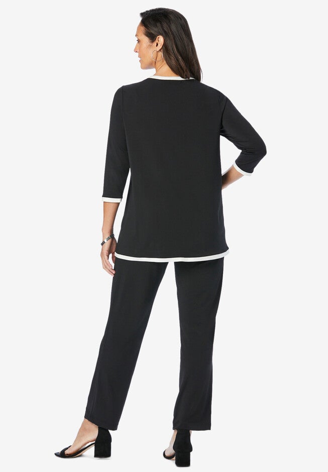 2-Piece Stretch Knit Notch Neck Pant Set, , on-hover image number null