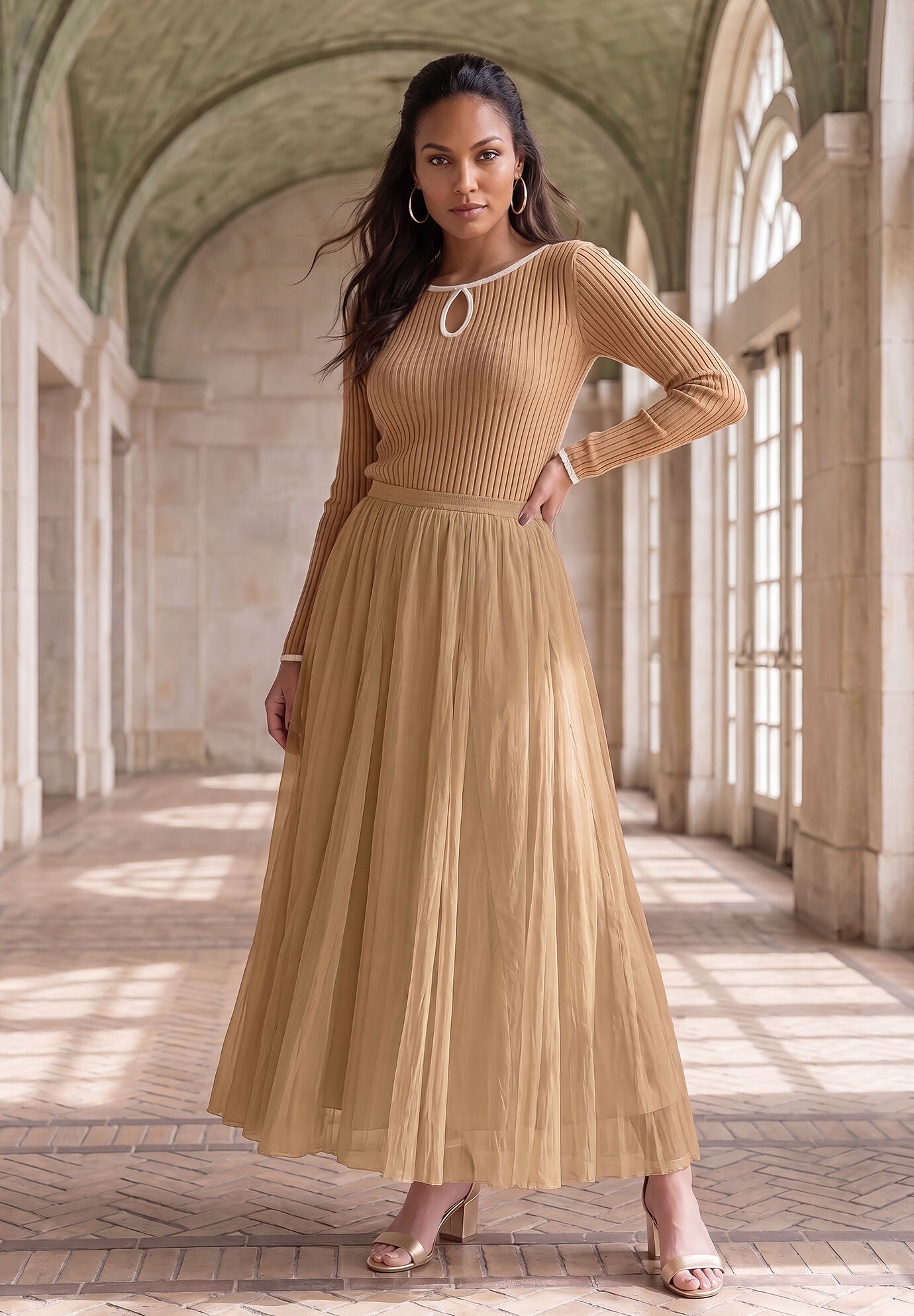 Flowing Crinkled Maxi Skirt, , alternate image number 2