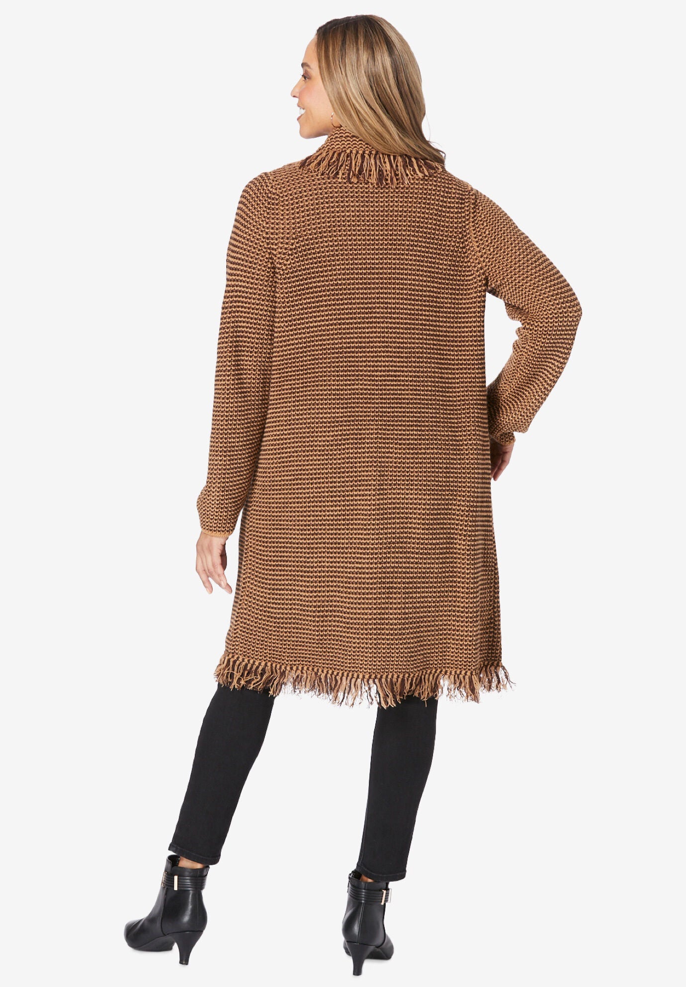 Shawl-Collar Fringe Jacket, BLACK IVORY, on-hover image number 1