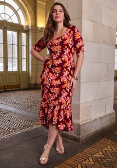 Stretch Knit Flounce Hem Maxi Dress