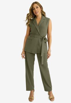 Belted Crepe Vest Set