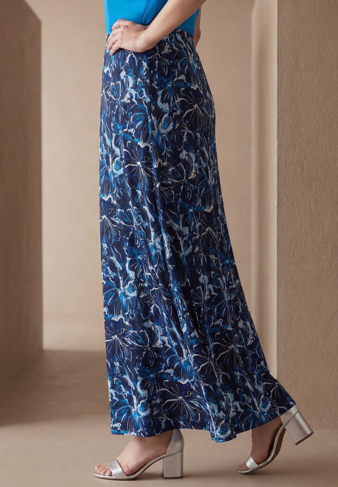 Everyday Stretch Knit Maxi Skirt, NAVY OCEAN FLORAL, alternate image number 2