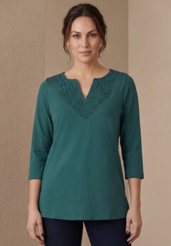 Stretch Cotton Crochet Notch Neck Tunic