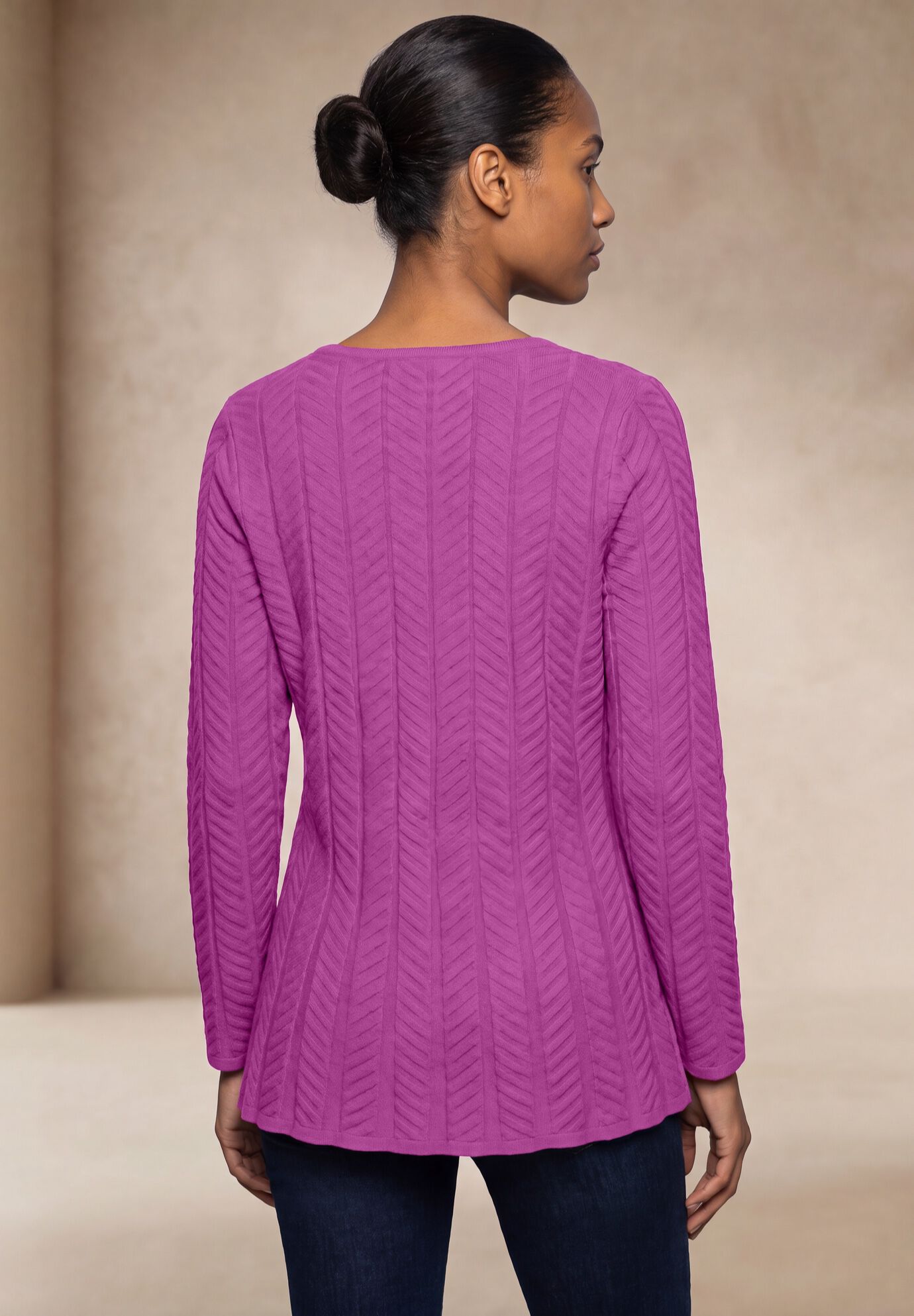 Chevron Fit & Flare Sweater, DEEP ORCHID, alternate image number 2