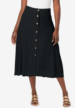 Button-Front Gauze Midi Skirt