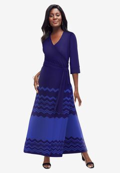 Stretch Knit Faux Wrap Maxi Dress