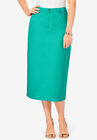 Classic Cotton Denim Midi Skirt, AQUA SEA, hi-res image number null