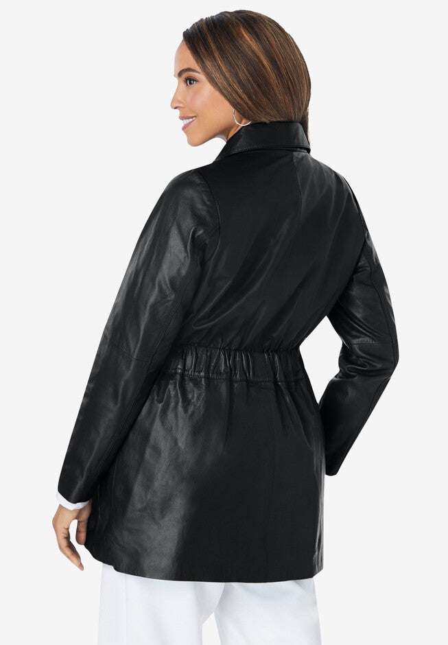 Cinched Waist Leather Jacket, , on-hover image number 1