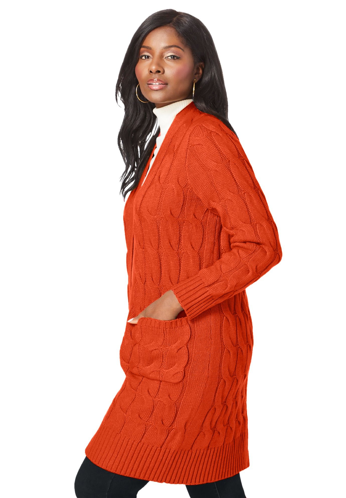 Cable Duster Sweater, PAPRIKA RED, alternate image number 2