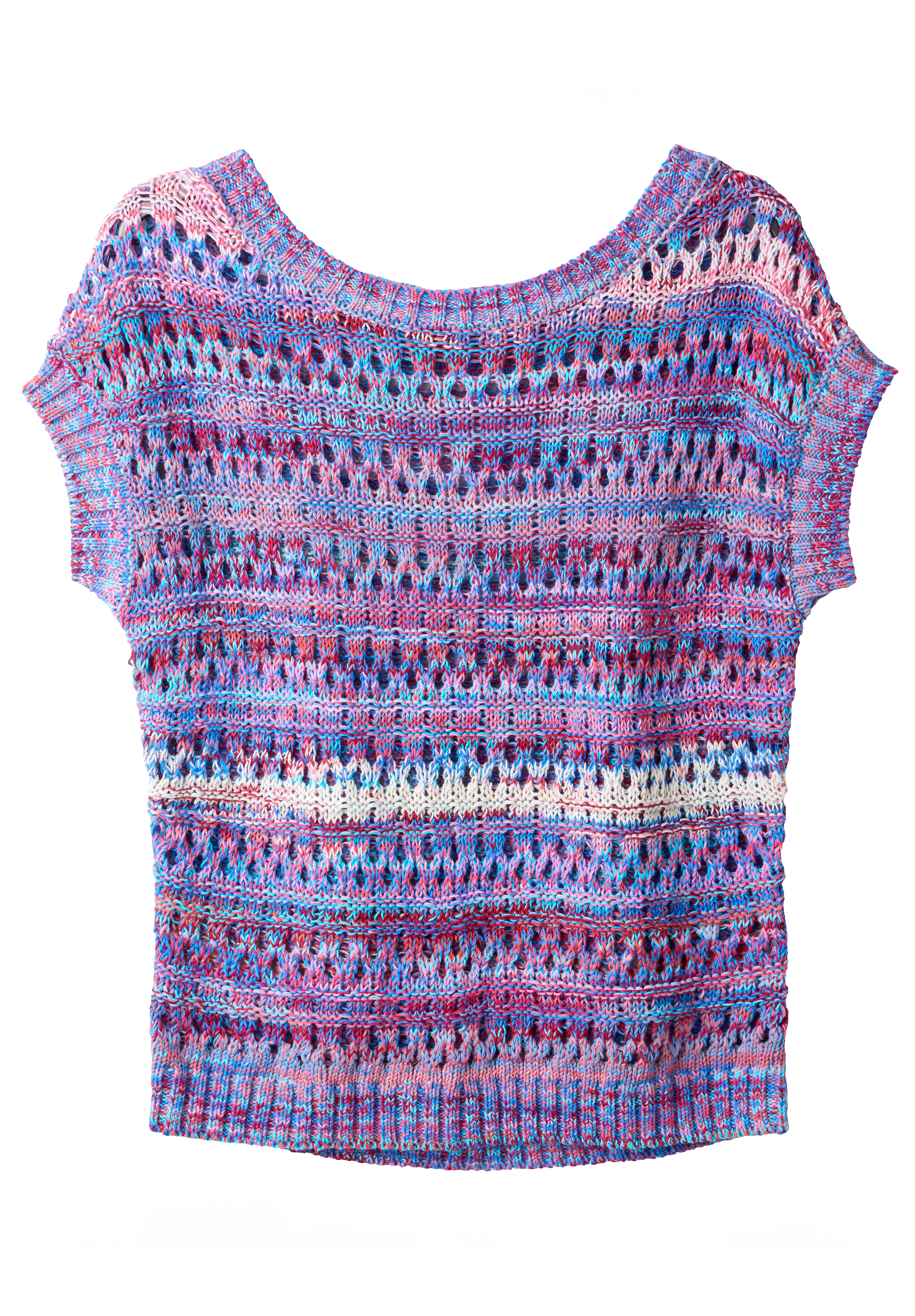 Short Sleeve Pointelle Sweater, MULTICOLOR STRIPE, alternate image number 2