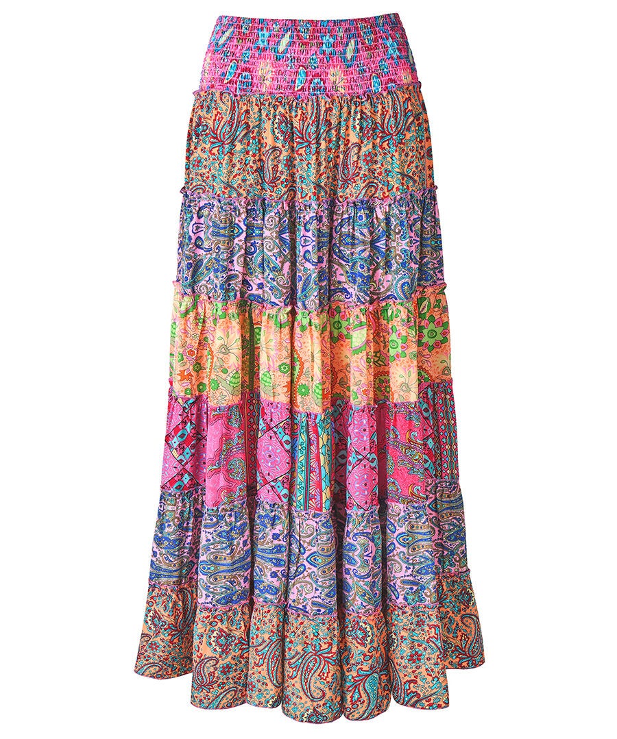 Smocked Waist Maxi Skirt, MULTICOLOR PAISLEY STRIPE, alternate image number 4