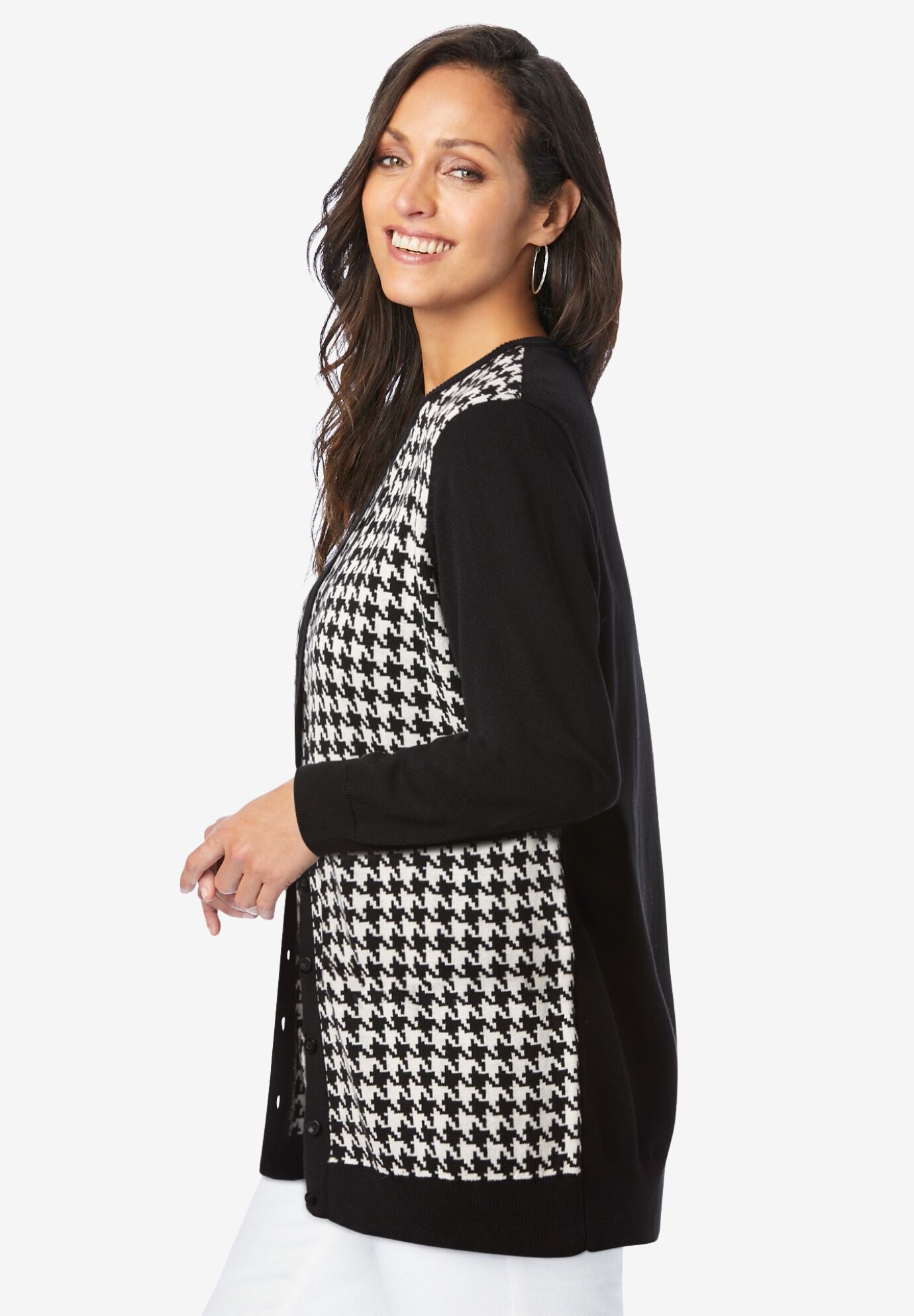 Fine Gauge Cardigan, HOUNDSTOOTH, alternate image number 2