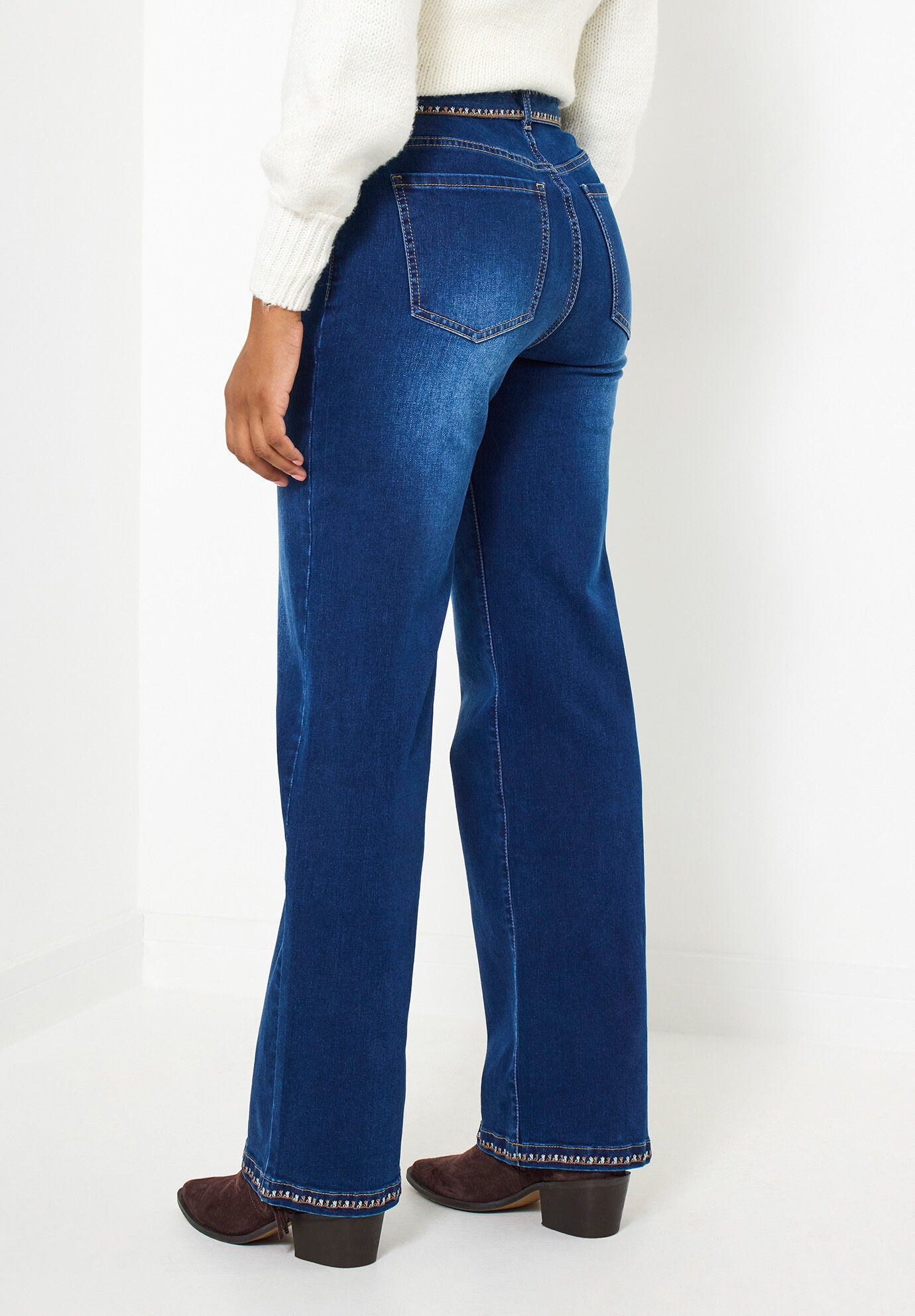 Embroidered Wide Leg Jeans, DARK BLUE EMBROIDERY, alternate image number 2