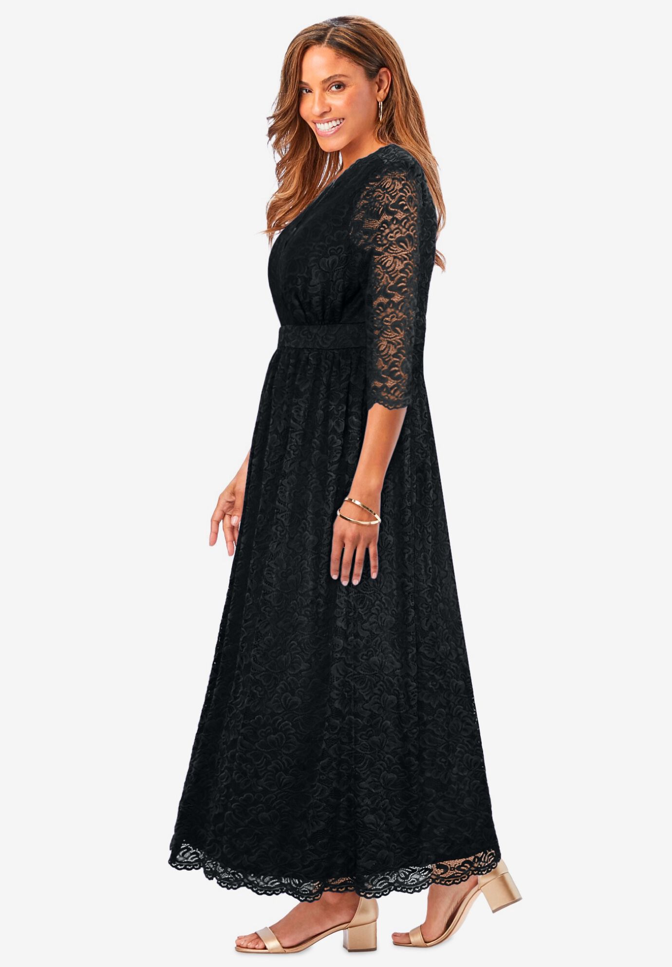 Stretch Lace Maxi Dress, BLACK, alternate image number 2