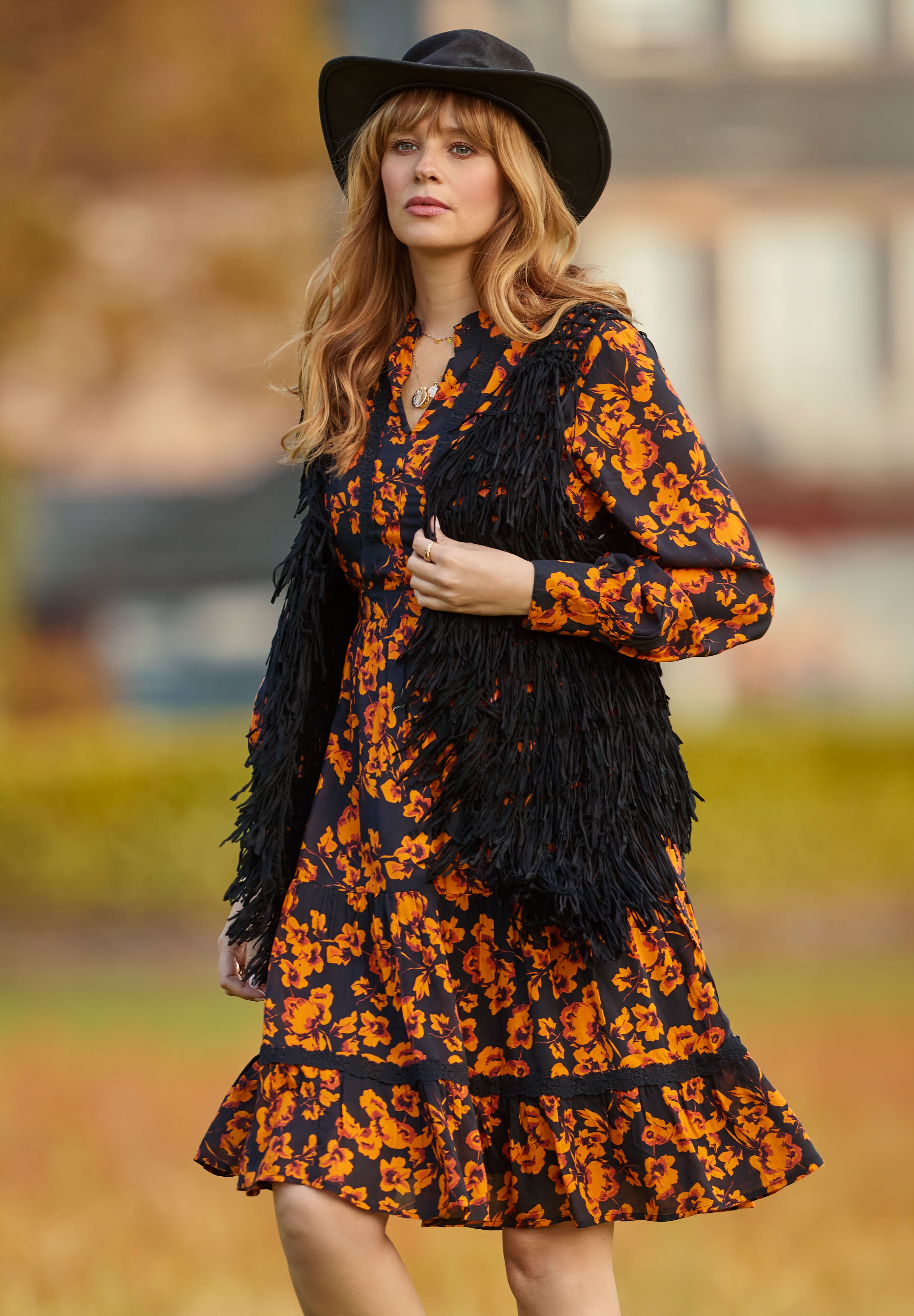 Georgette Peasant Dress, MARIGOLD PETALS, alternate image number 7
