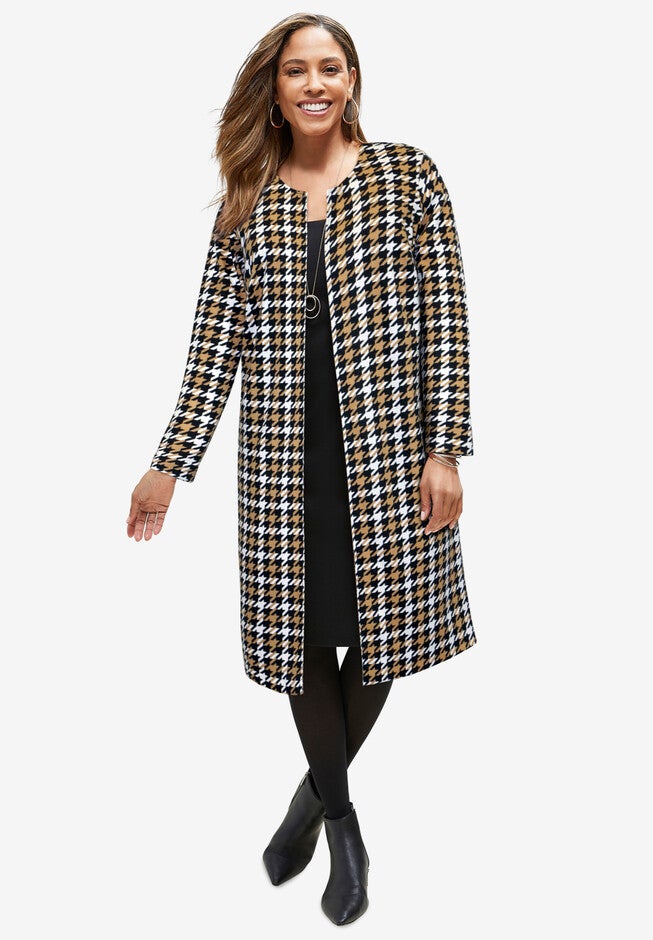 2-Piece Ponte Jacket Dress, SOFT CAMEL GRAPHIC HOUNDSTOOTH, hi-res image number 0