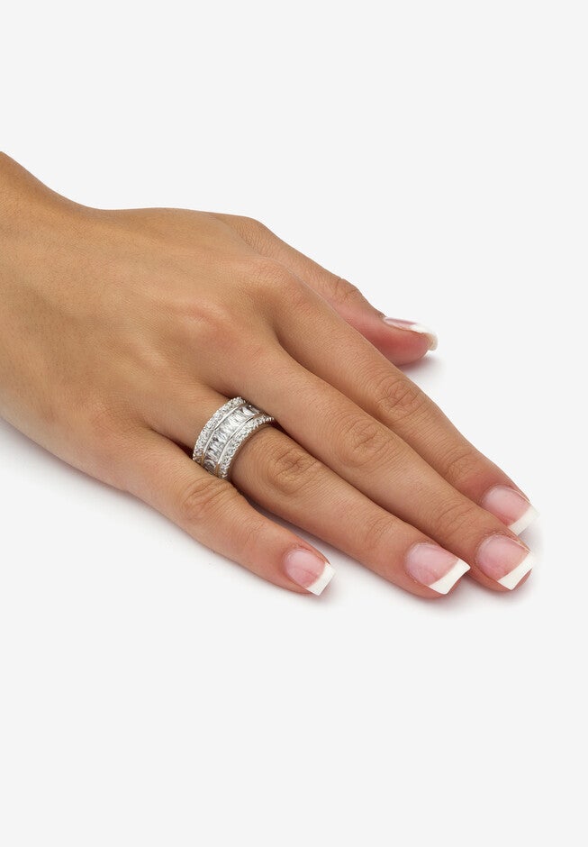 Platinum over Sterling Silver Cubic Zirconia Eternity Bridal Ring, , alternate image number 2