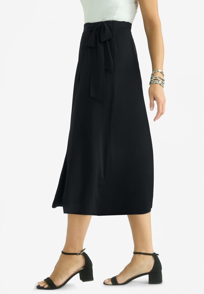 Faux Wrap Midi Skirt, BLACK, alternate image number null