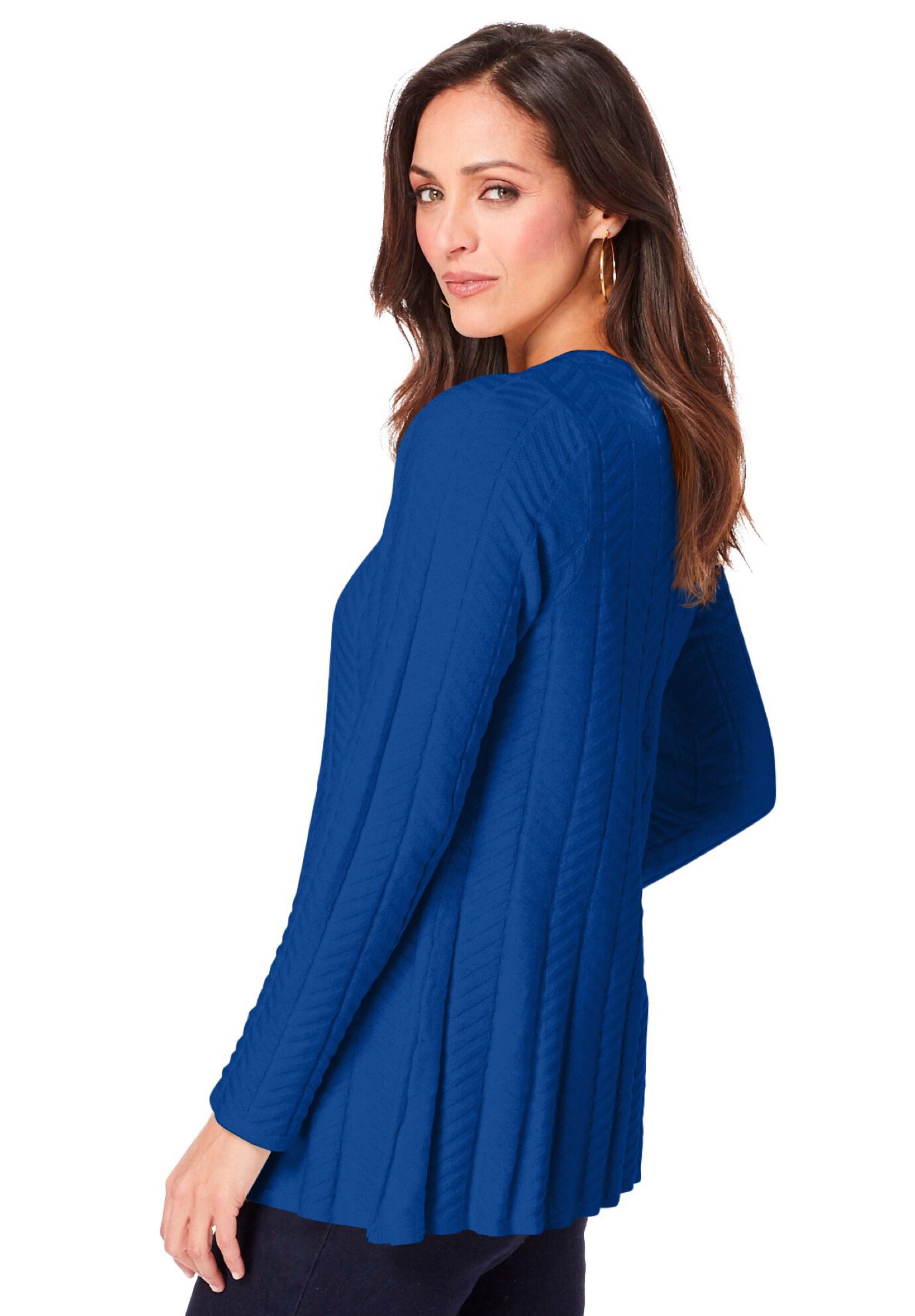 Chevron Fit & Flare Sweater, DARK SAPPHIRE, alternate image number 2