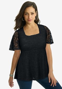 Square Neck Lace Peplum Tunic