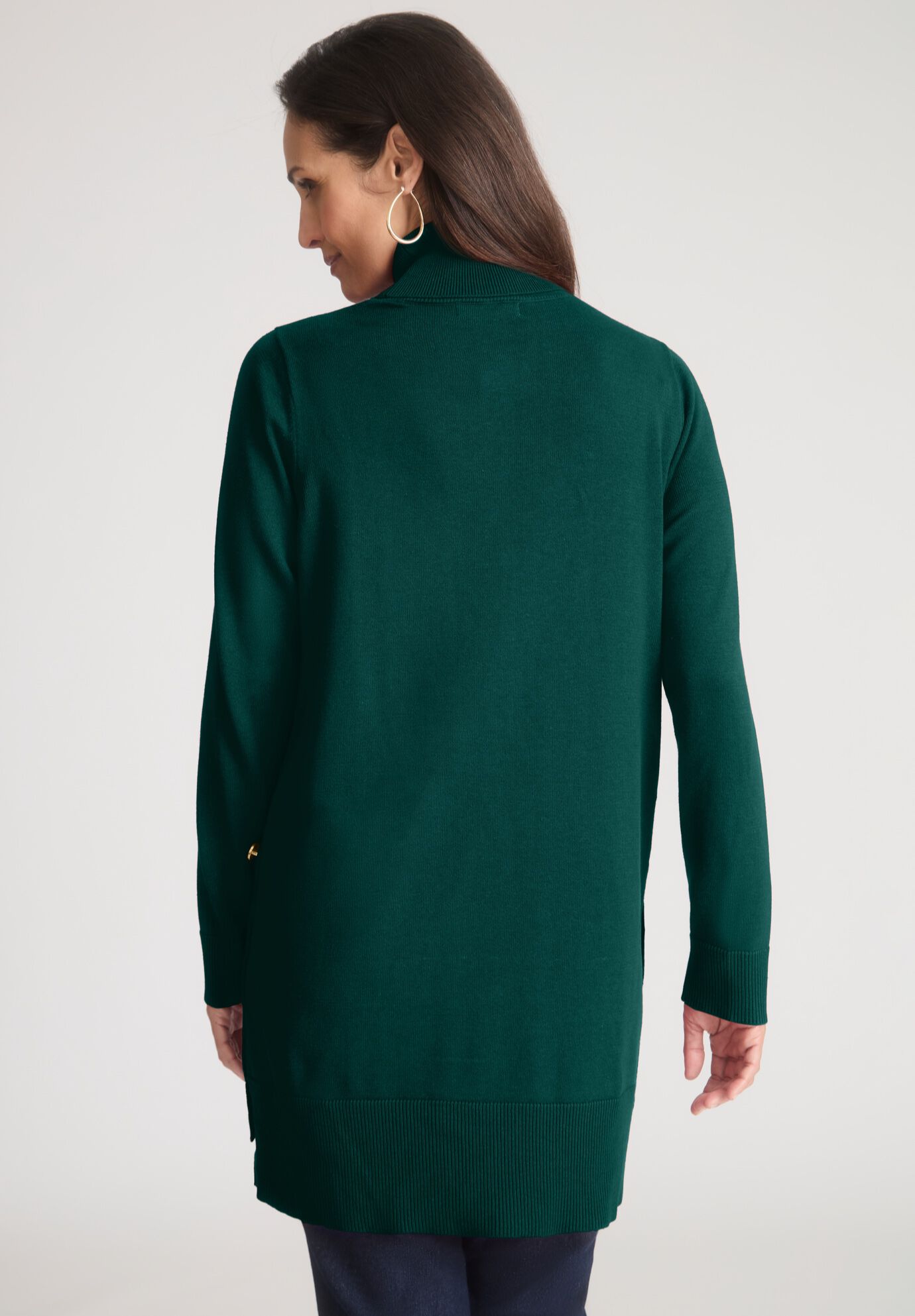 Side Button Turtleneck, EMERALD GREEN, alternate image number 2
