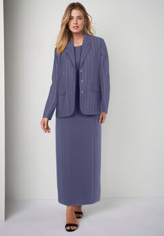 2-Piece Stretch Crepe Single-Breasted Maxi Jacket Dress