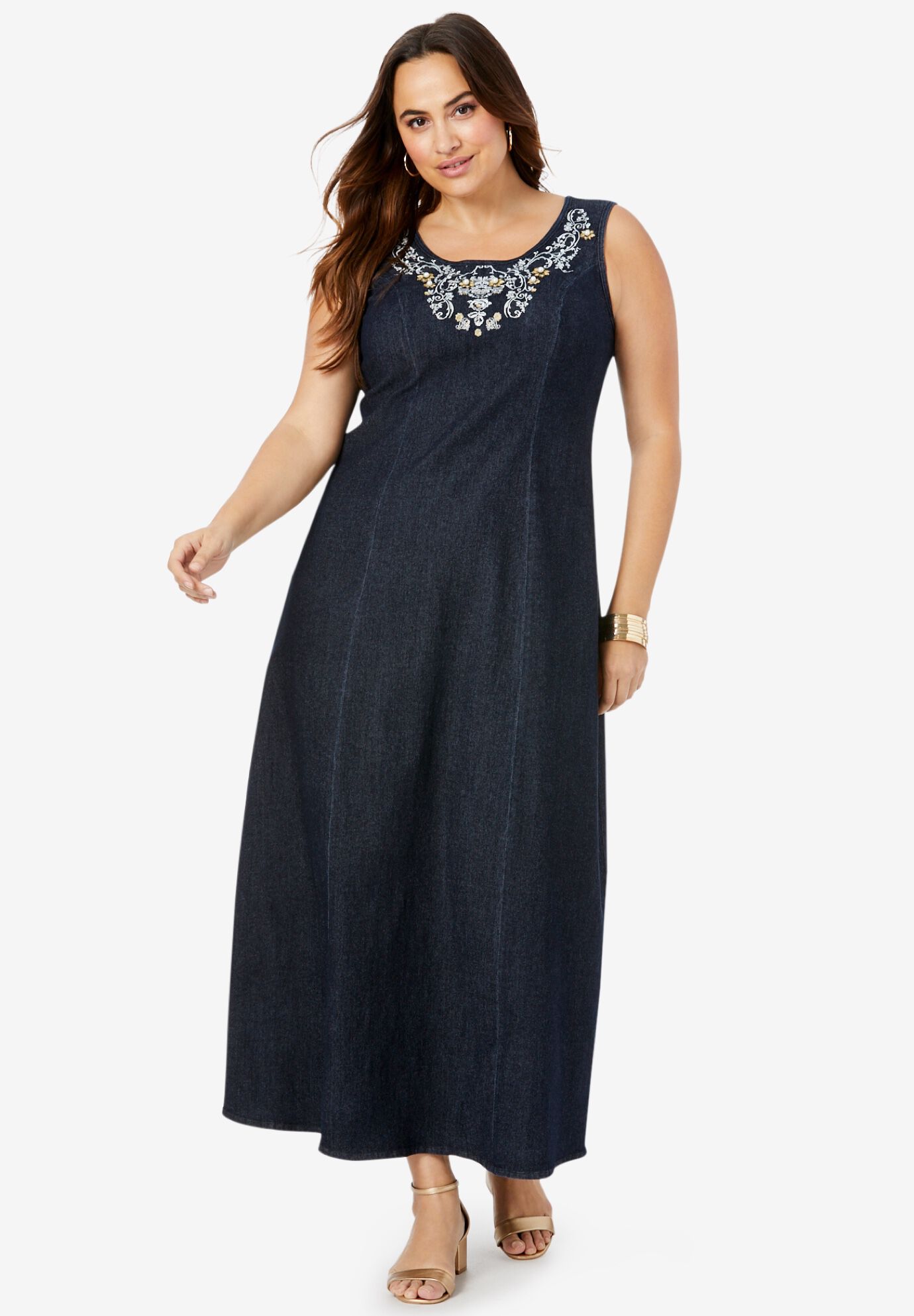 full length denim maxi dress
