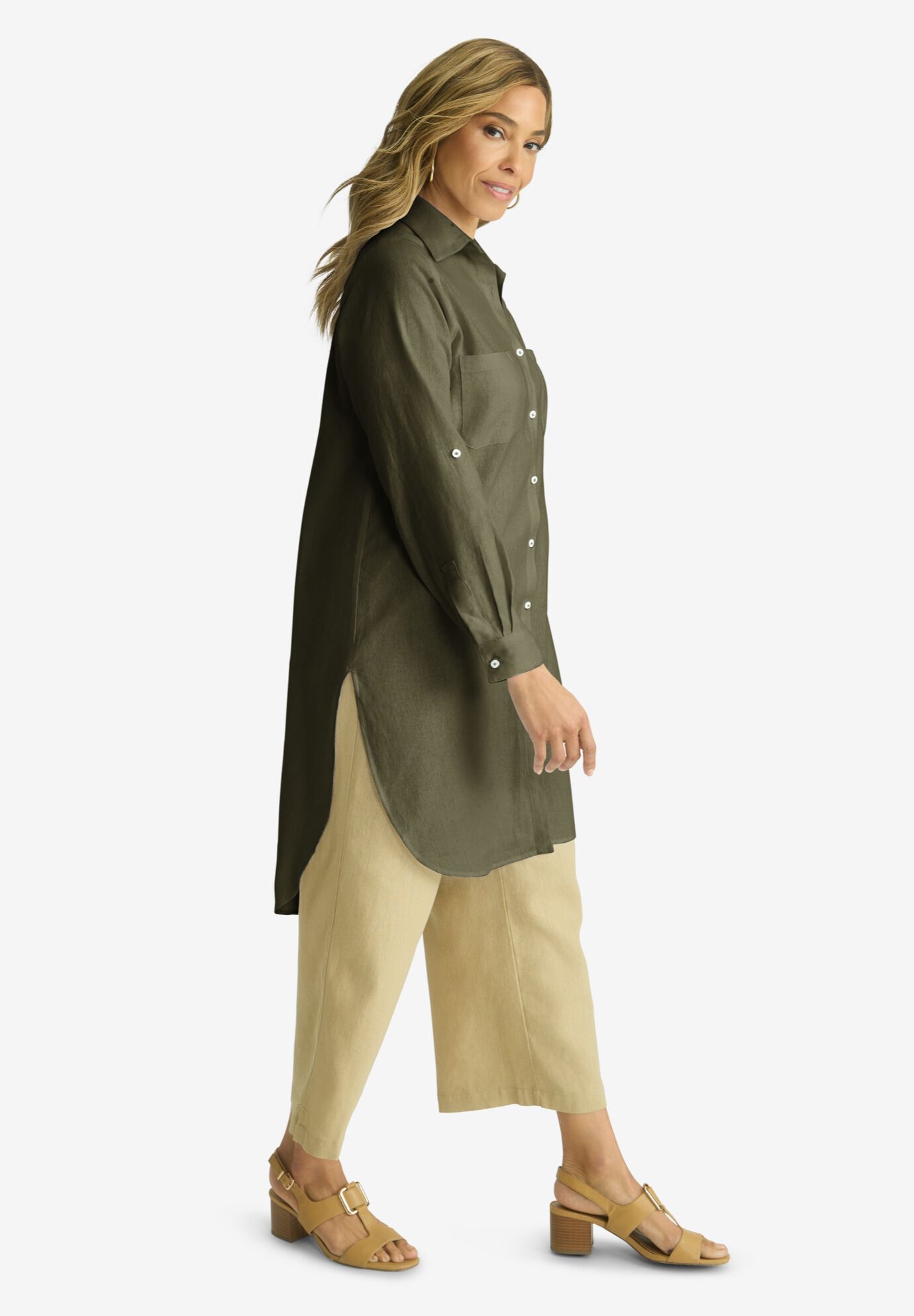 Linen Mega Tunic, DARK OLIVE GREEN, alternate image number 2