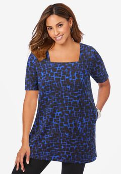 Stretch Cotton Square Neck Tunic